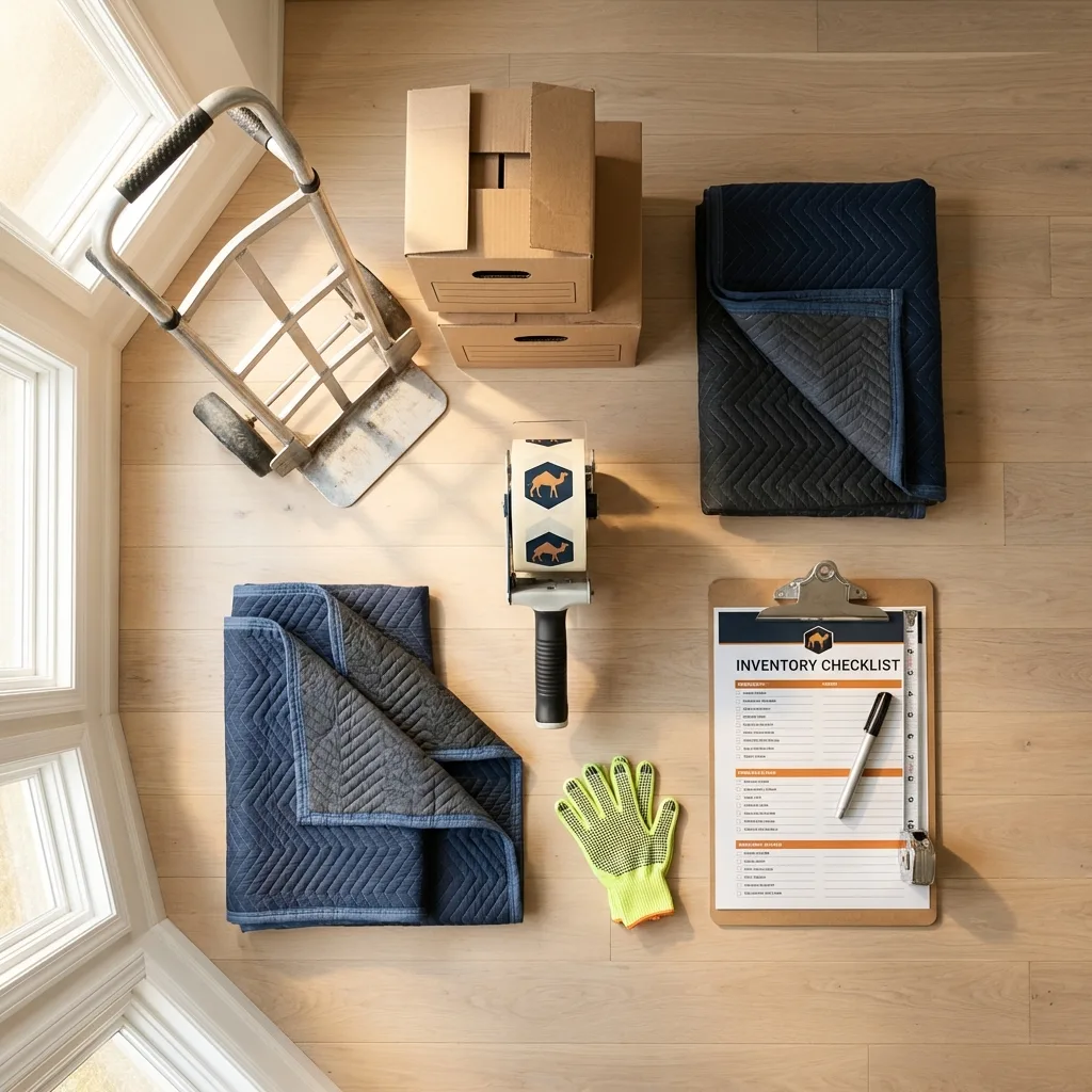 Professional moving supplies and packing materials layout for Emerald Isle residential relocations